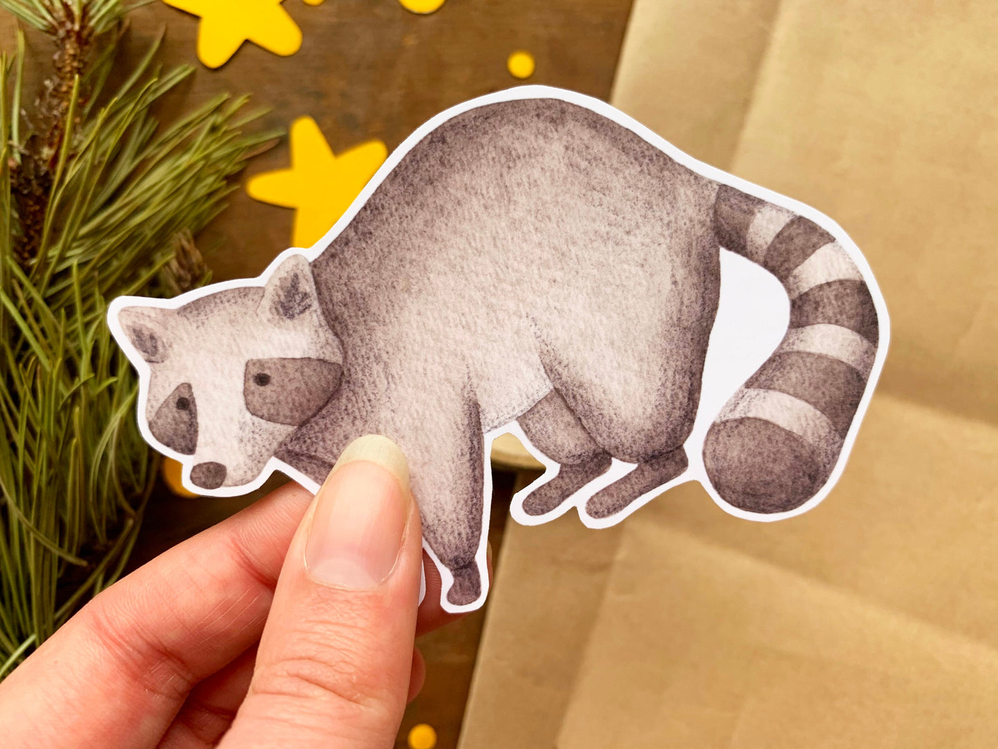 Raccoon Watercolour Laptop Sticker, Cute Forest Animal Decal, Cute Raccoon Animal Lovers Gift, Zoology Vinyl Sticker Raccoon Lovers Gift