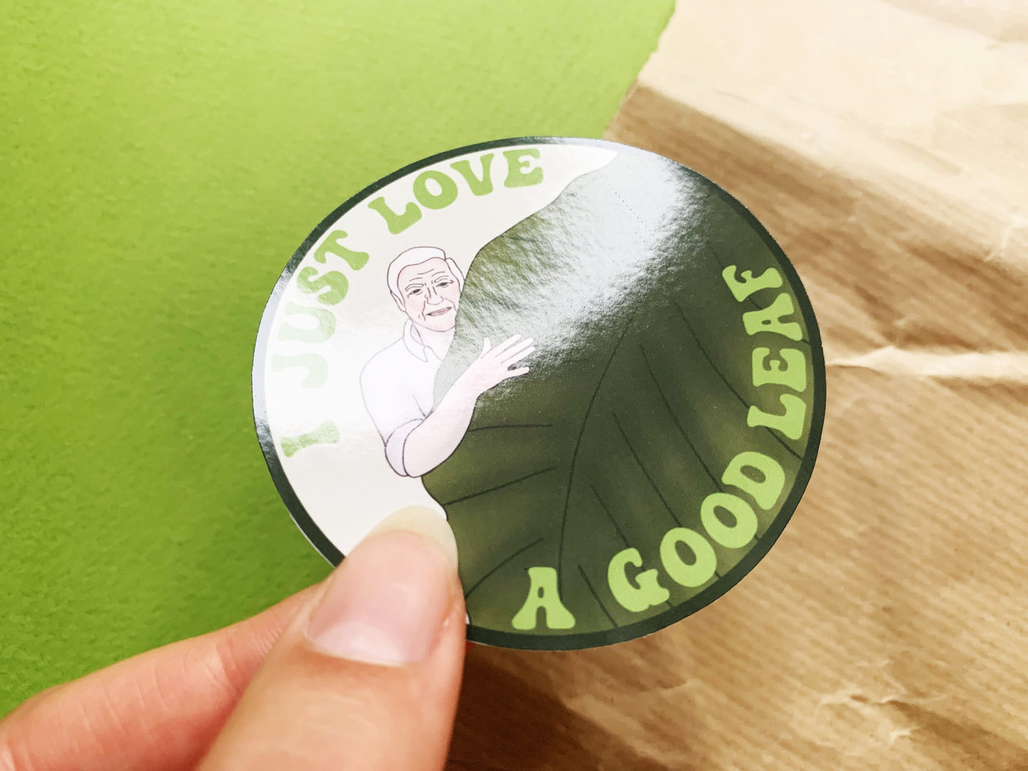 David Attenborough Plant Lovers Sticker, I Just Love a Good Leaf Attenborough Quote, Small Gift for Conservation and Nature Lovers Present