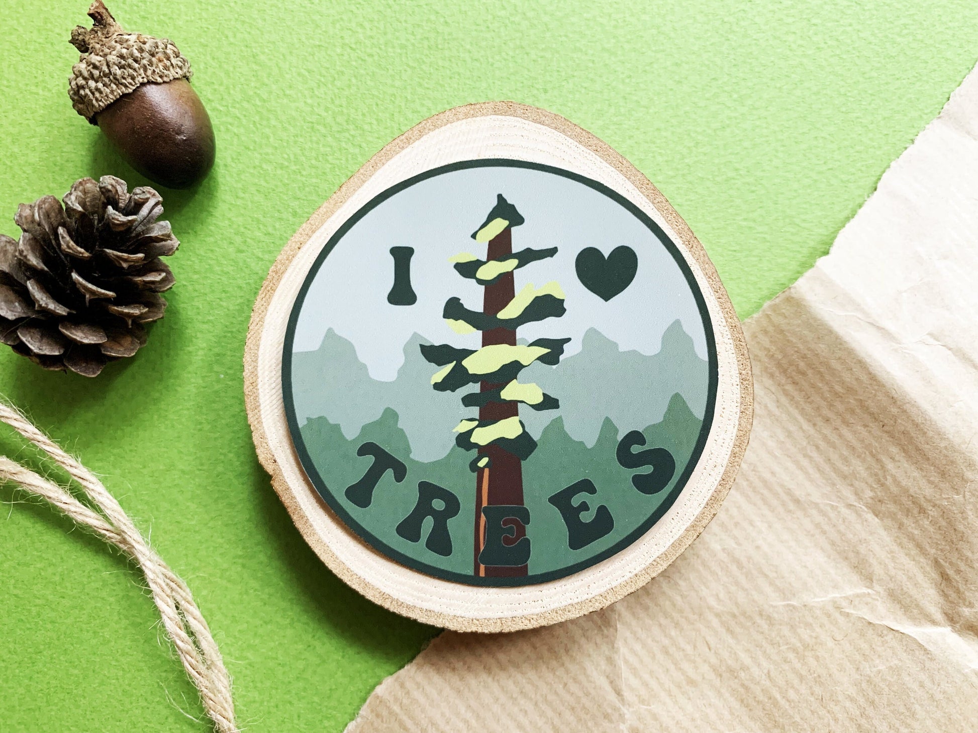 I Love Trees Gloss Sticker, Forest Hiker and Nature Lover Phone Decoration Sticker, Pine Tree Water Bottle or Laptop Sticker for Explorers