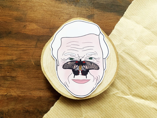 David Attenborough Sticker, Cute Natural History Butterfly Phone Sticker, Small Eco-Friendly Gift for Nature Documentary and Animal Lovers