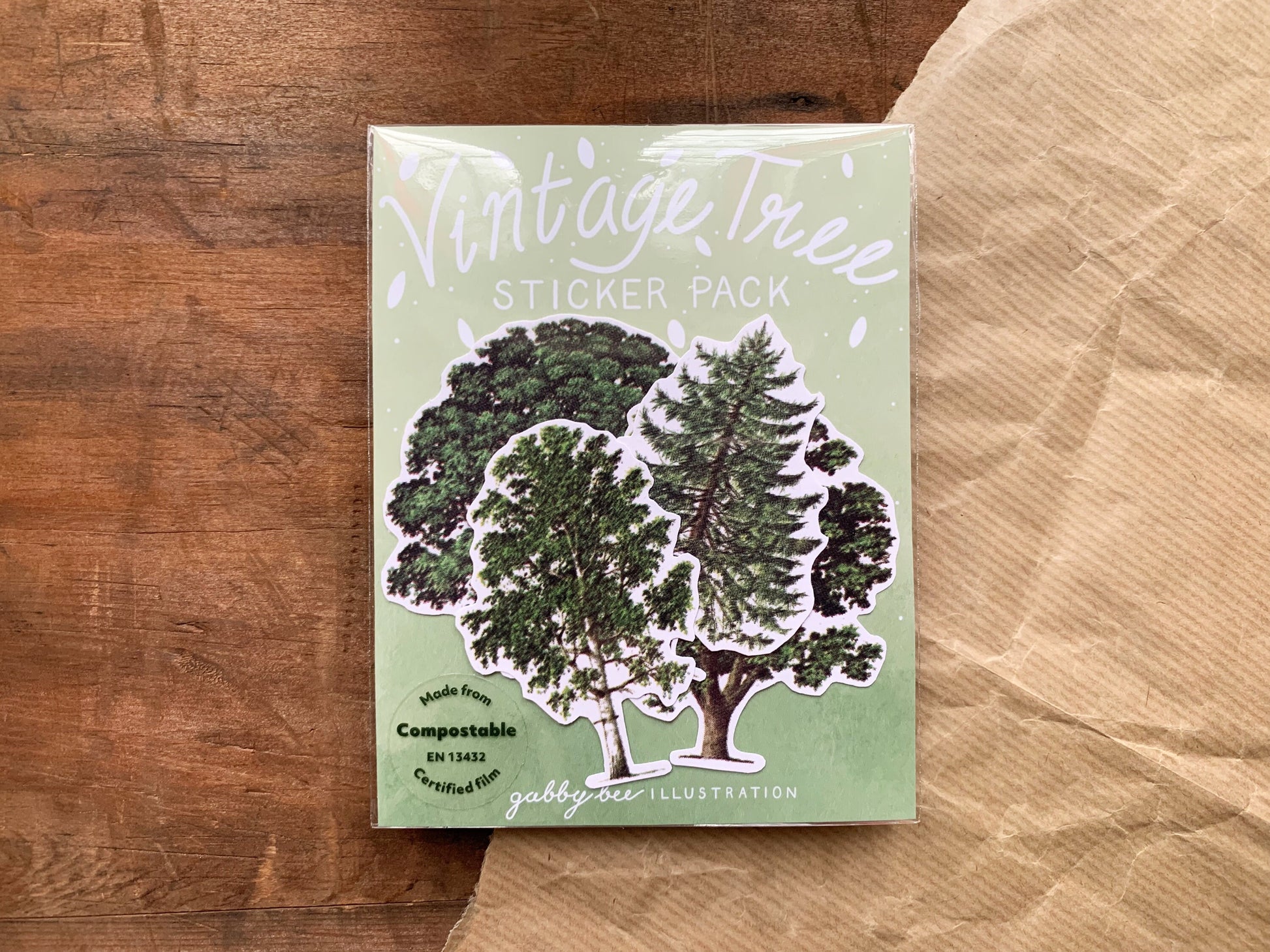 Vintage Trees Sticker Pack from Antique Illustrated Nature Book, Woodland and Tree Lover Gift of 4 Aesthetic Tree Laptop Decals