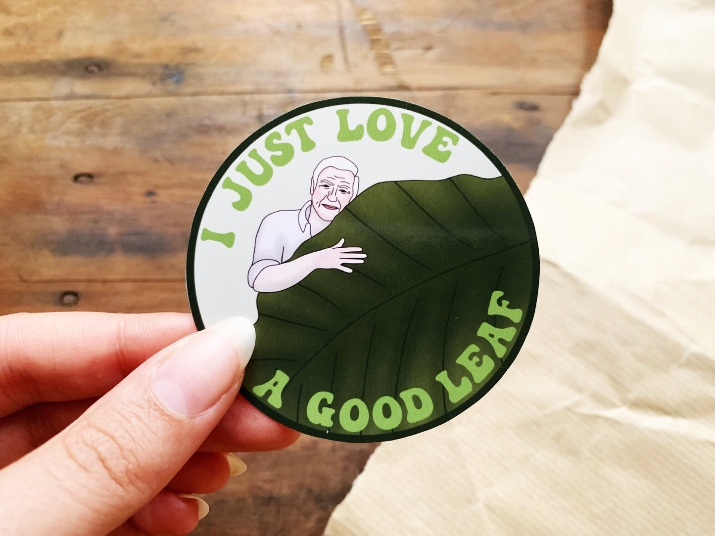 David Attenborough Plant Lovers Sticker, I Just Love a Good Leaf Attenborough Quote, Small Gift for Conservation and Nature Lovers Present