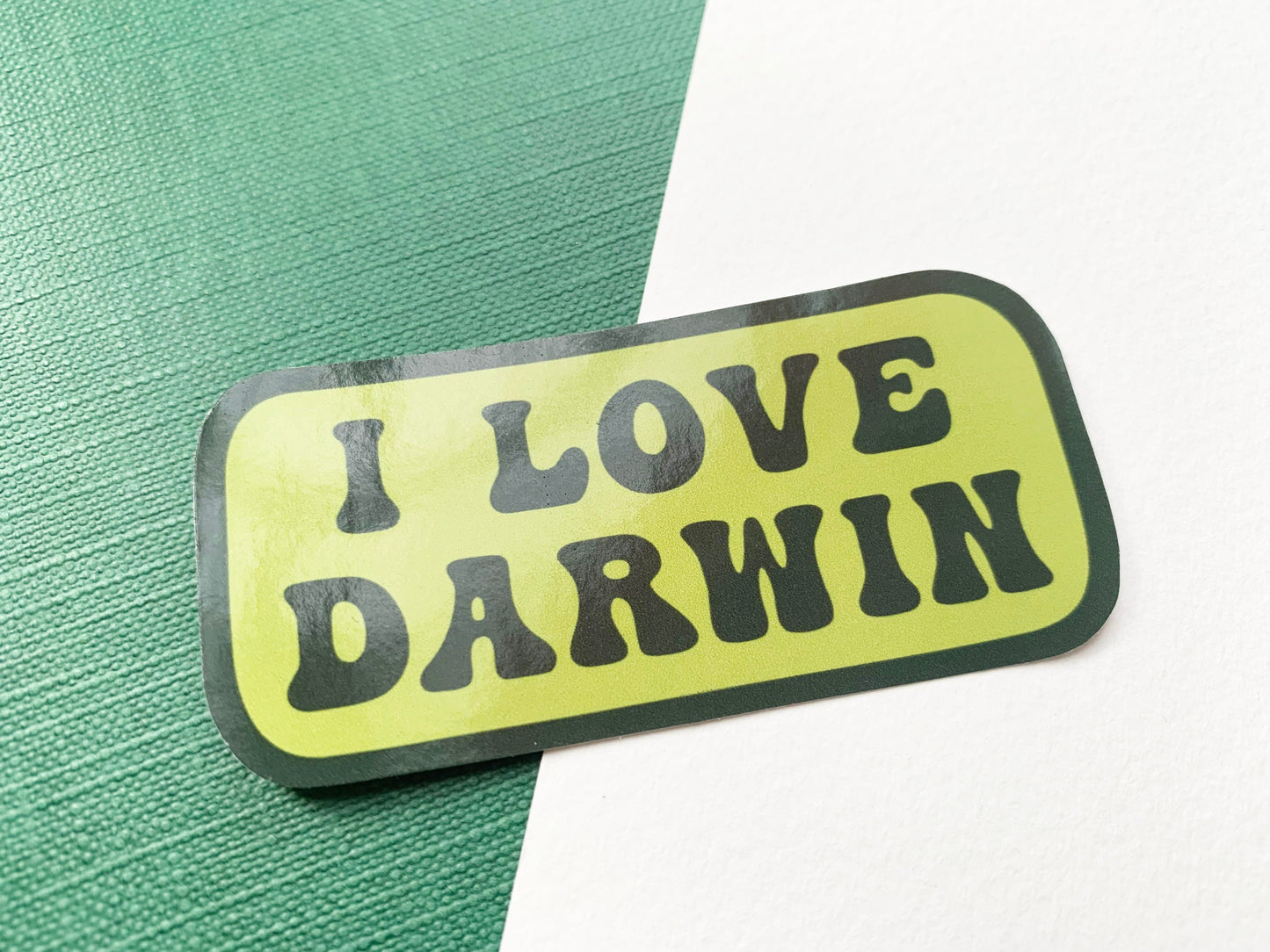 I Love Darwin Gloss Laptop Sticker, Natural History Themed Small Gift, Retro Style Natural Selection & Theory of Evolution Phone Sticker