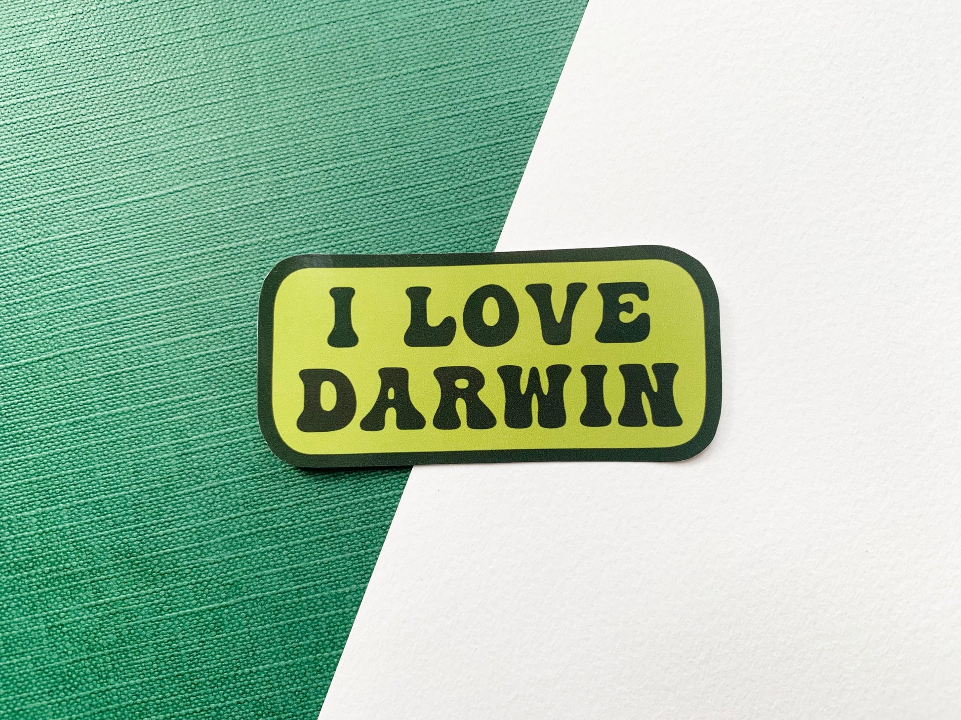 I Love Darwin Gloss Laptop Sticker, Natural History Themed Small Gift, Retro Style Natural Selection & Theory of Evolution Phone Sticker